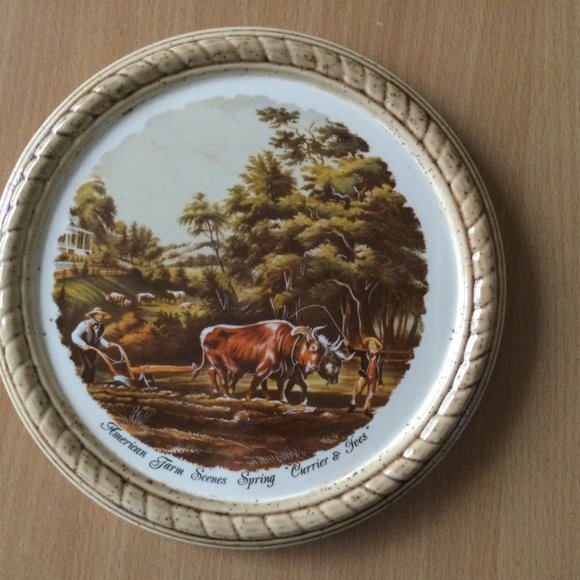 2 Vintage plates American farm scene Spring & Summer currier & Ives signed Joan - Picture 3 of 5